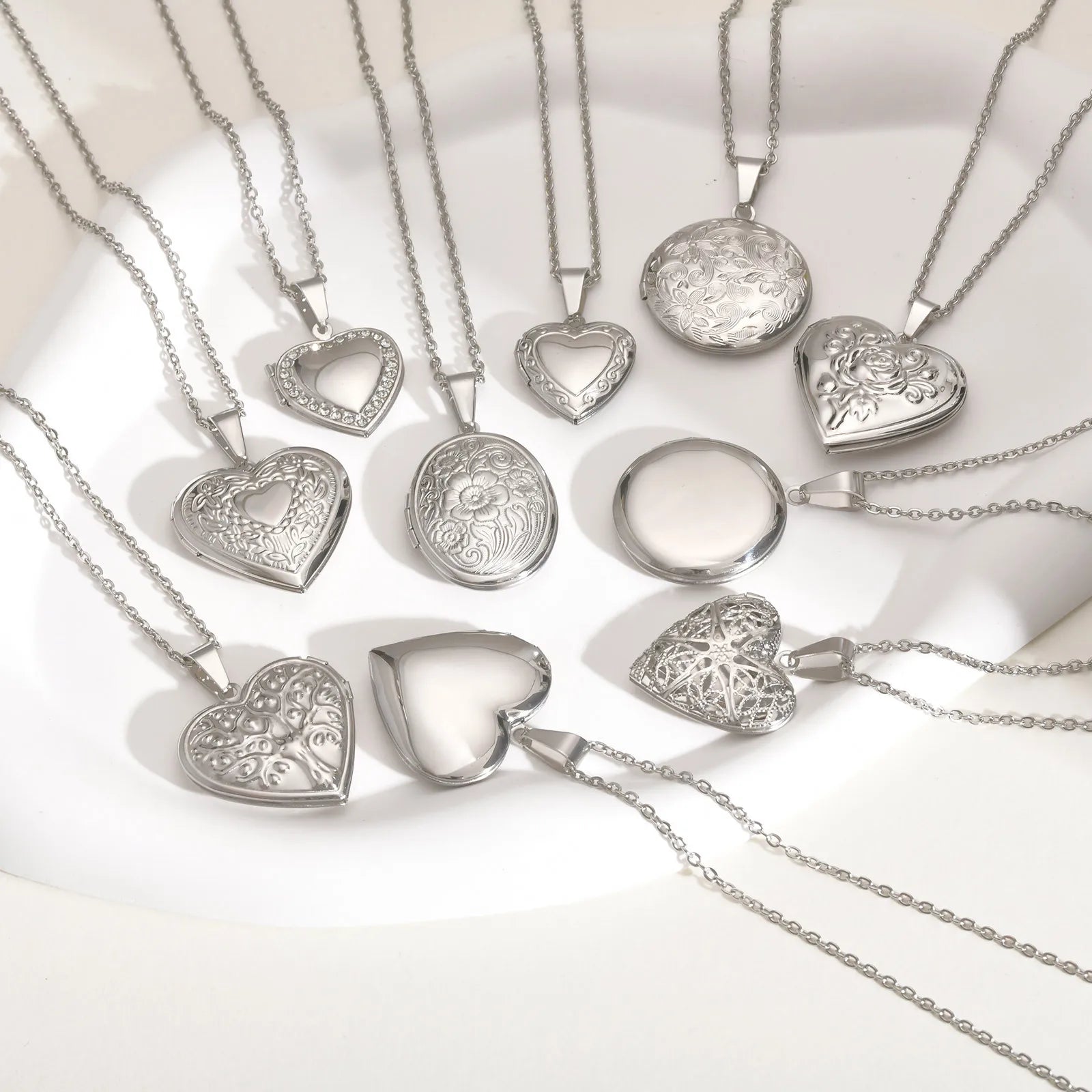 Vnox Never Fade Silver Color Stainless Steel Women Locket Pendant, Openable Heart Pendant Necklaces, Life Tree Floral Collar