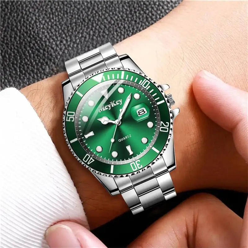 Hot Sale Men's Steel Strap Green Aqua Ghost with Calendar Quartz Watch Classic Men's Watches Fashion Matching Goods