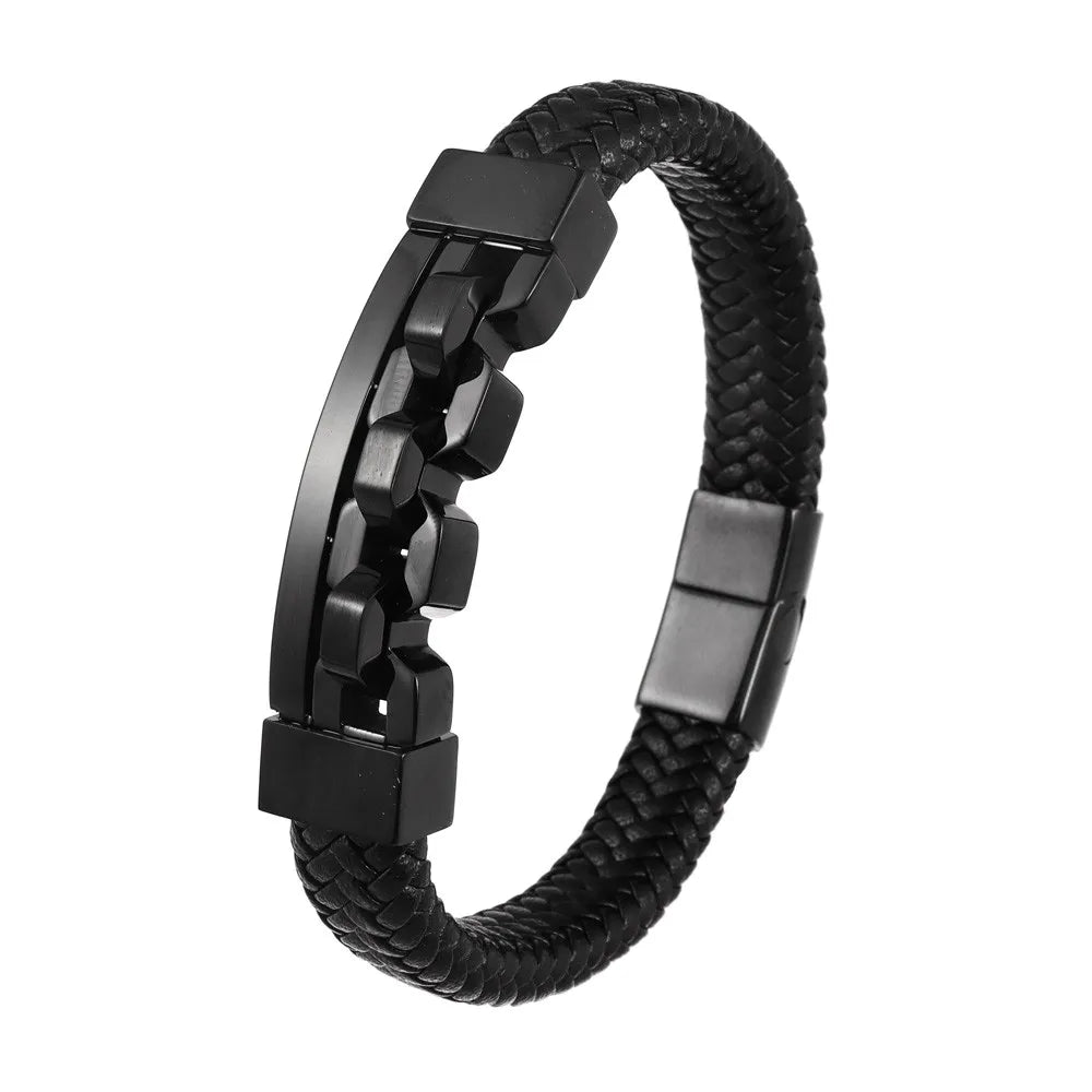 Trend Multi-Layer Leather Braided Hollow Lock Magnetic Buckle Bracelet Glamour Men's Bracelet New Fashion Jewelry Punk Accessori