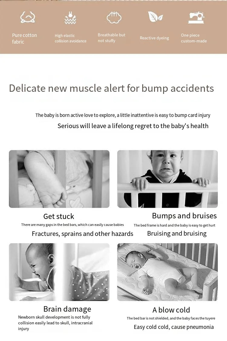 Newborn Crib By Pure Cotton Breathable Anti-collision Cushion Soft Bag, One-piece Crib Is Surrounded By Children's Splicing Bed