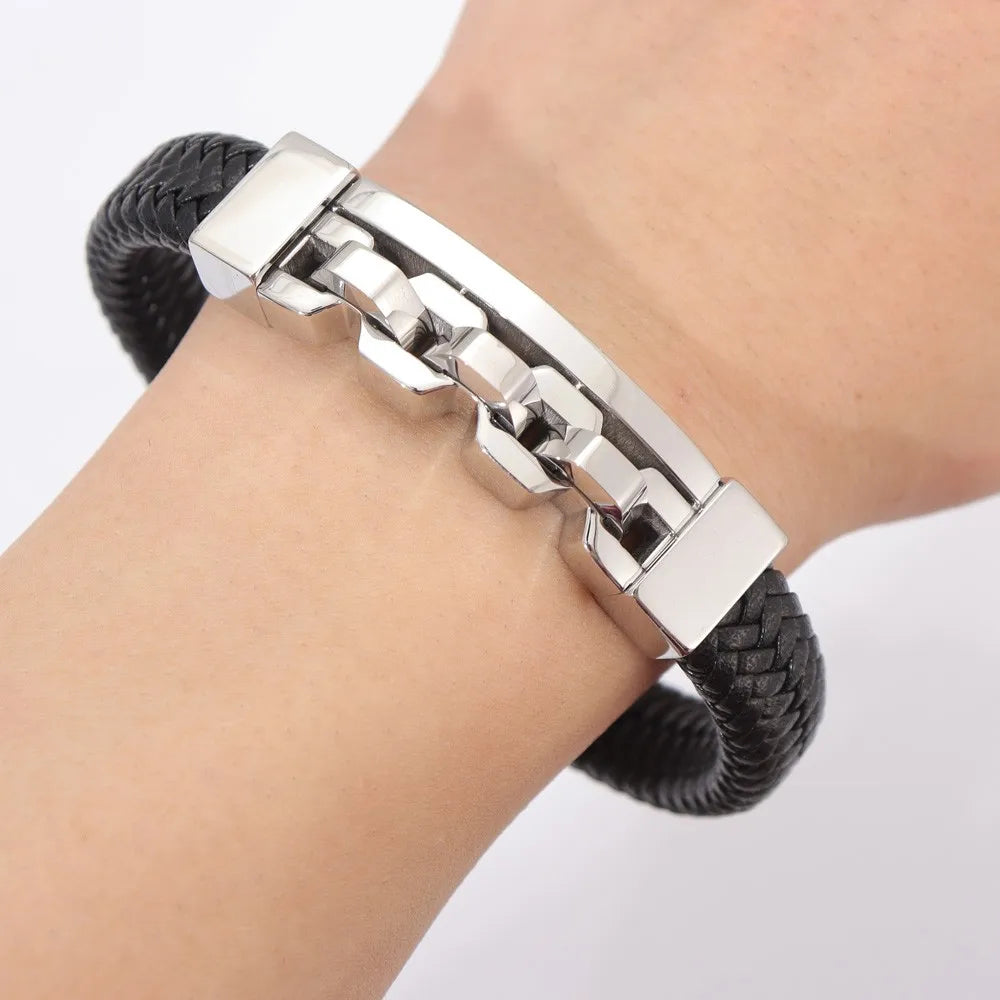 Trend Multi-Layer Leather Braided Hollow Lock Magnetic Buckle Bracelet Glamour Men's Bracelet New Fashion Jewelry Punk Accessori
