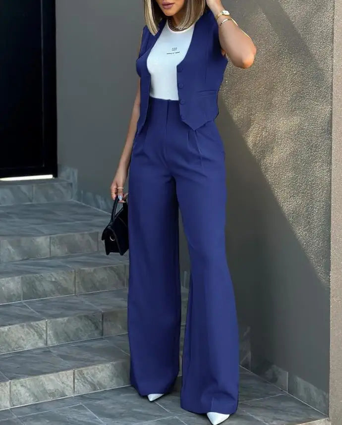2024 Spring Summer Simple Graceful New Fashion Suit Vest Jacket Wide Leg Pants Casual Suit