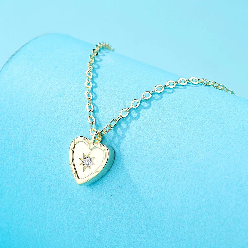 Fashionable 925 Sterling Silver Gold-plated David of Hexagram Necklace Diamond-embedded Simple All-match Design Pendant