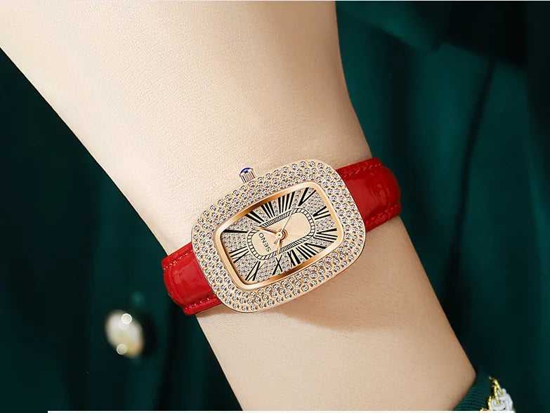WOKAI high quality fashion luxury Full diamond Pigeon Egg Diamond Lady quartz belt Watch Girl student PROM clock vintage