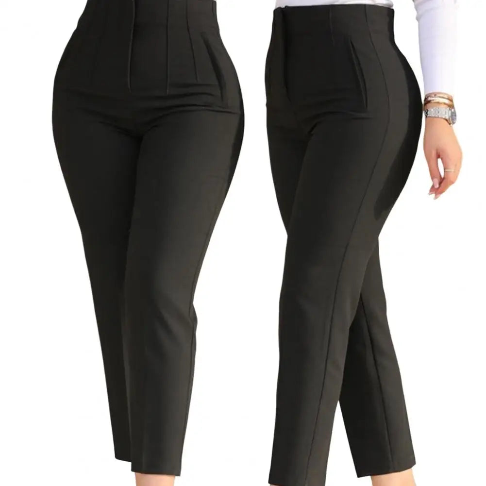 Stylish Office Pants 3D Cutting Workwear Anti-pilling Women Cropped Work Pants Solid Color Female Casual Trousers For Daily Wear