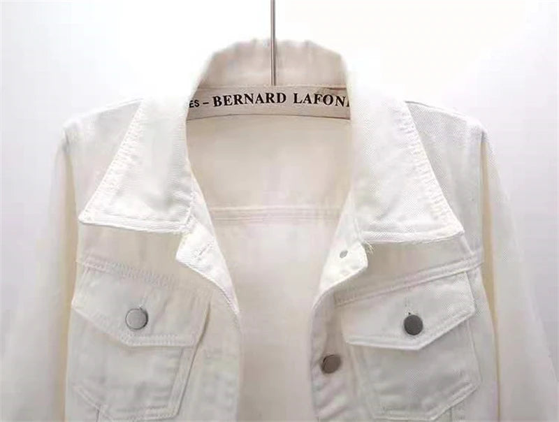 2024 New Women Spring Autumn Denim Jacket Tops Pink Color Solid Short Multicolor Feminino Three Quarter Sleeve Jean Jacket
