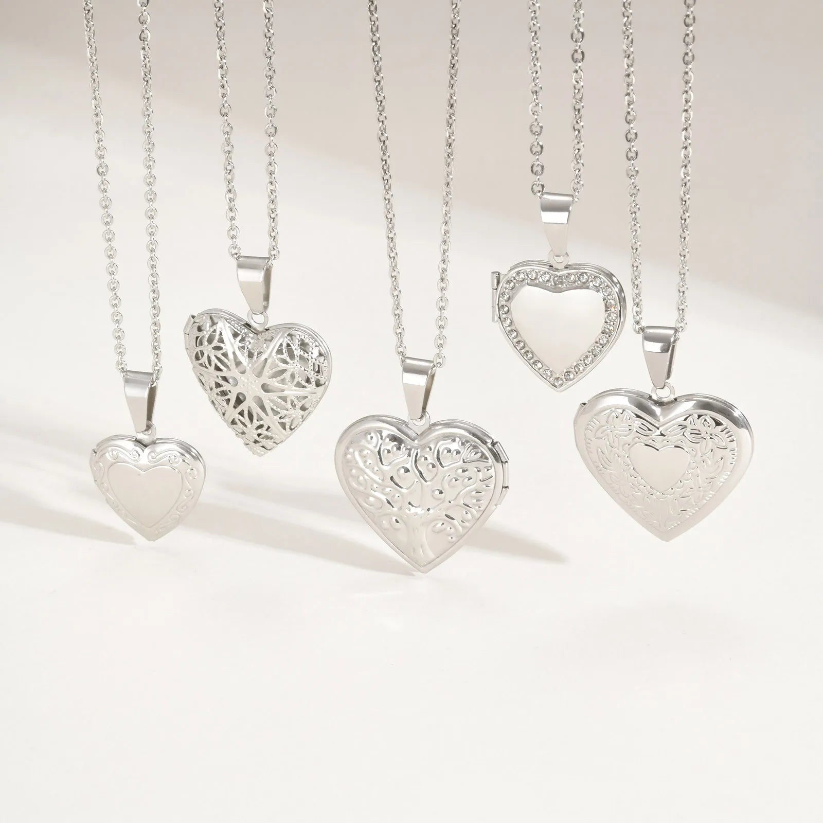 Vnox Never Fade Silver Color Stainless Steel Women Locket Pendant, Openable Heart Pendant Necklaces, Life Tree Floral Collar