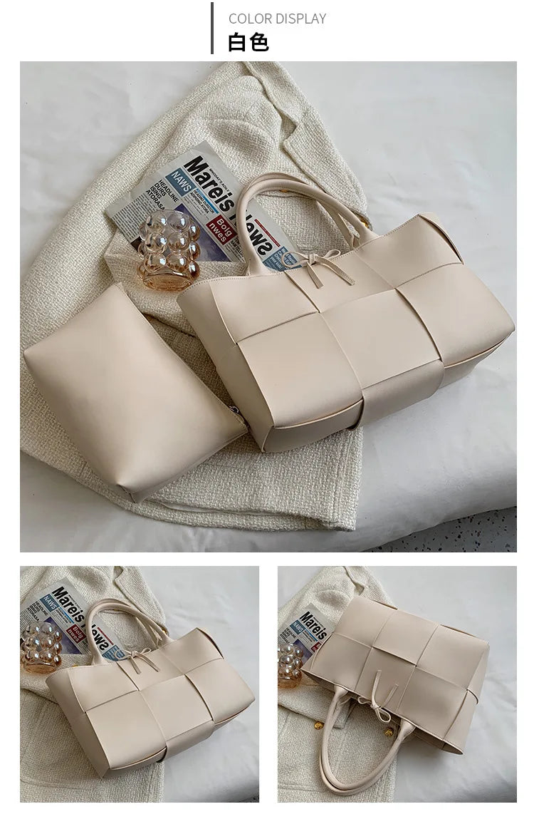 Large Weave Tote Bags For Women Large Capacity Designer Luxury 2024 New Trendy Shopping Korean Version Handbag Retro Travel