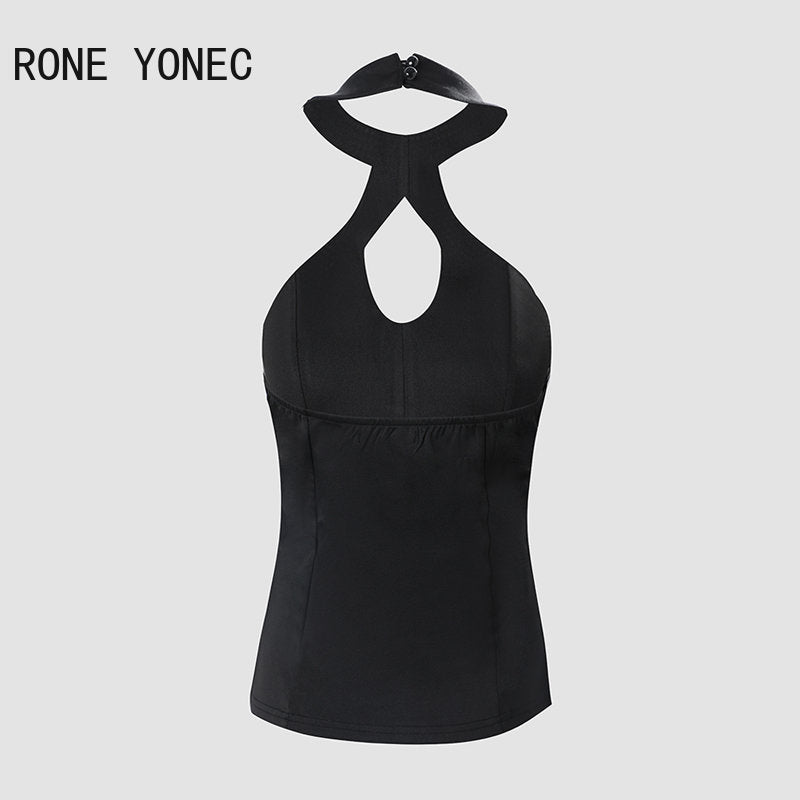 Women Chic Sexy Hollow out Halter Sleeveless Rhinestone Decoration Summer Casual Sexy Camis Crop Tops