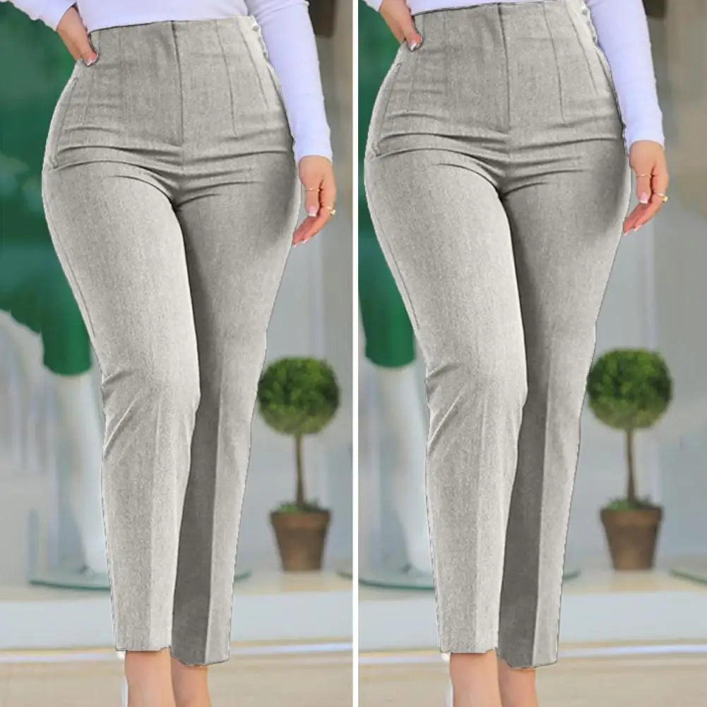 Stylish Office Pants 3D Cutting Workwear Anti-pilling Women Cropped Work Pants Solid Color Female Casual Trousers For Daily Wear
