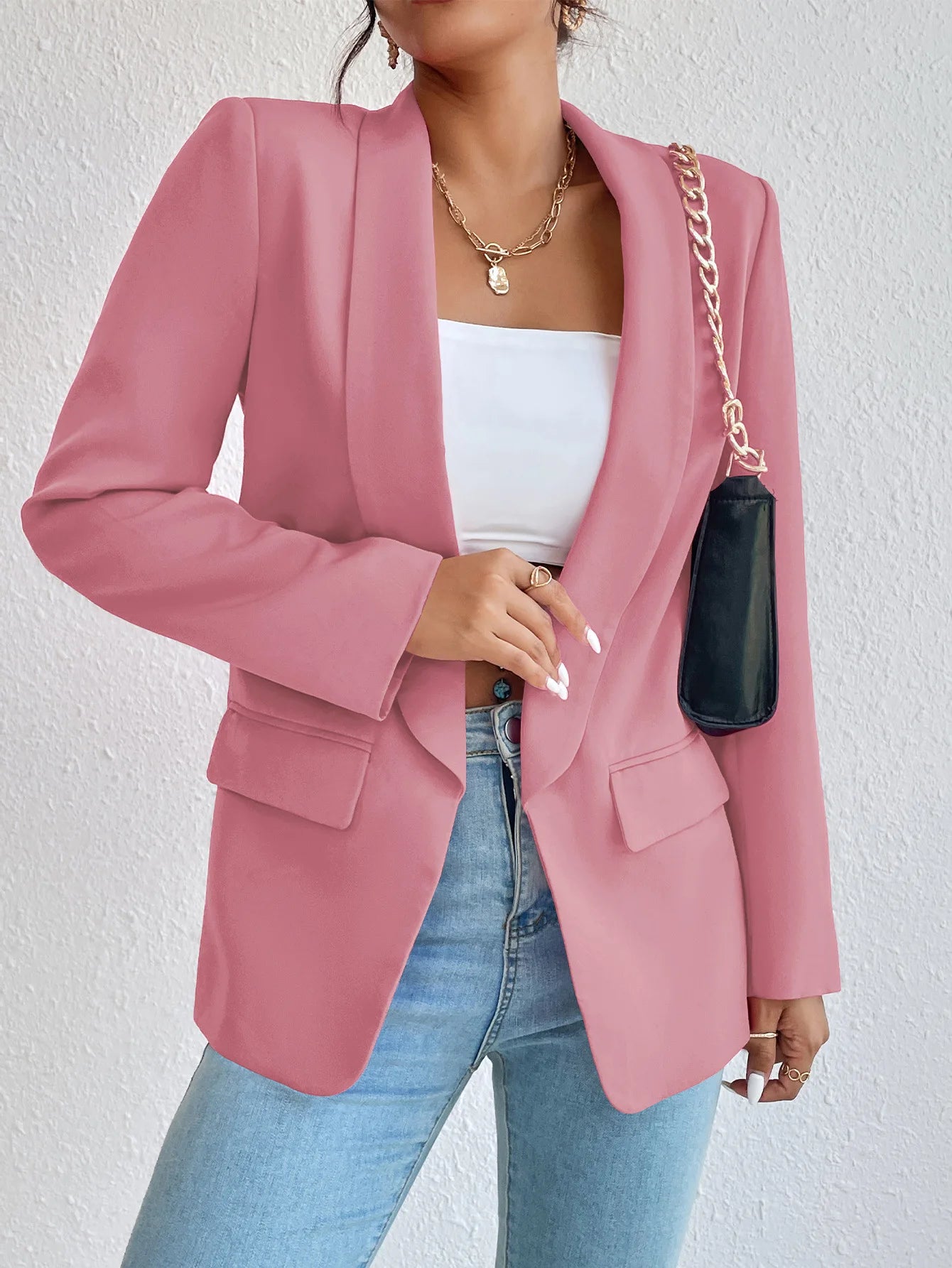 Chic Rose Red Blazers for Women Spring 2023 Casual Coats Black Women's Jacket Suit Basic Slim Summer Blazer Women Jacket Office