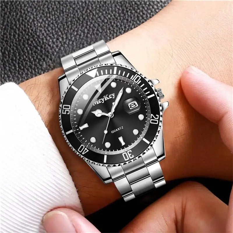 Hot Sale Men's Steel Strap Green Aqua Ghost with Calendar Quartz Watch Classic Men's Watches Fashion Matching Goods