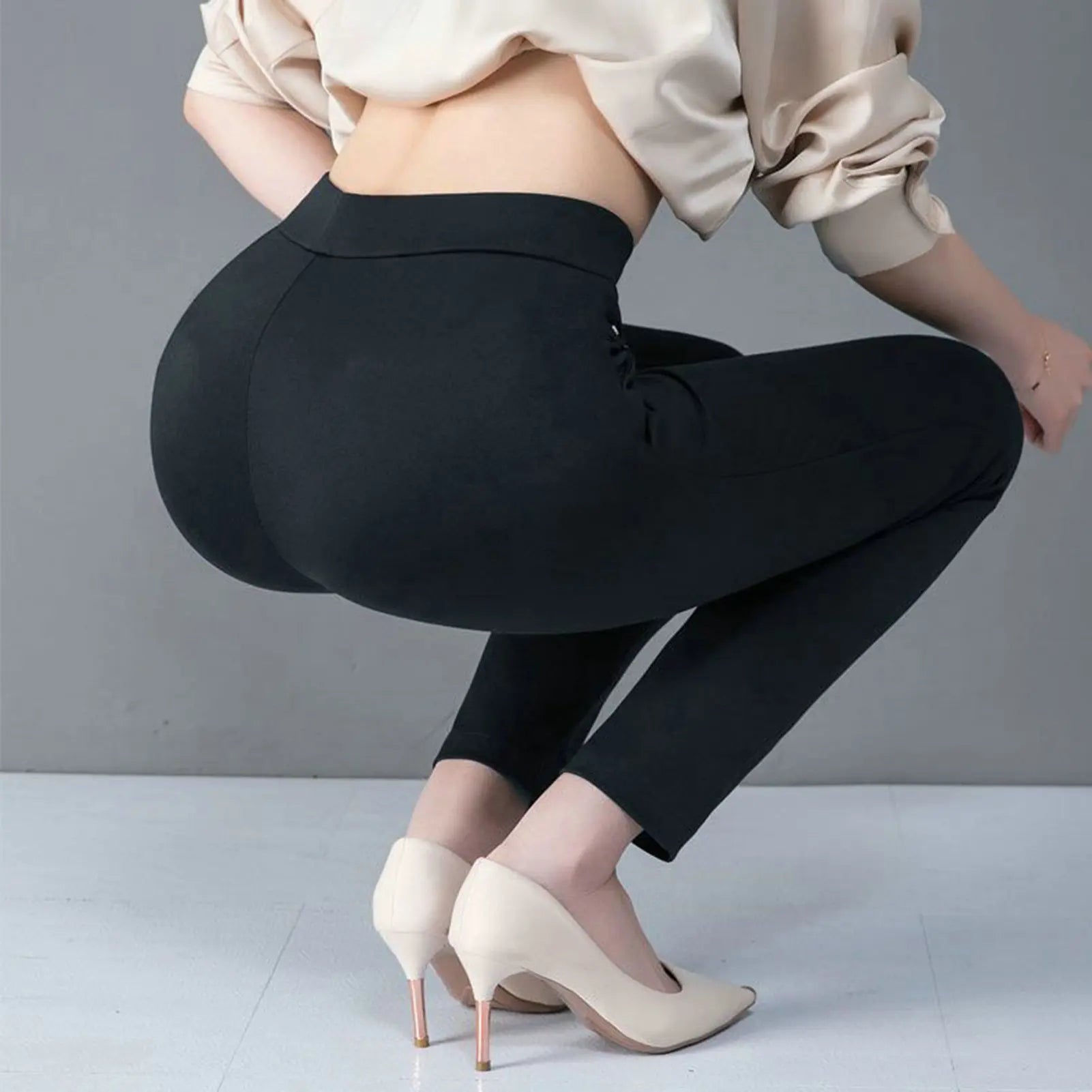 Spring Fall Women Trousers High Waist Tummy Control Women's Pants Casual Solid Color Ankle Length Office Pants for Work