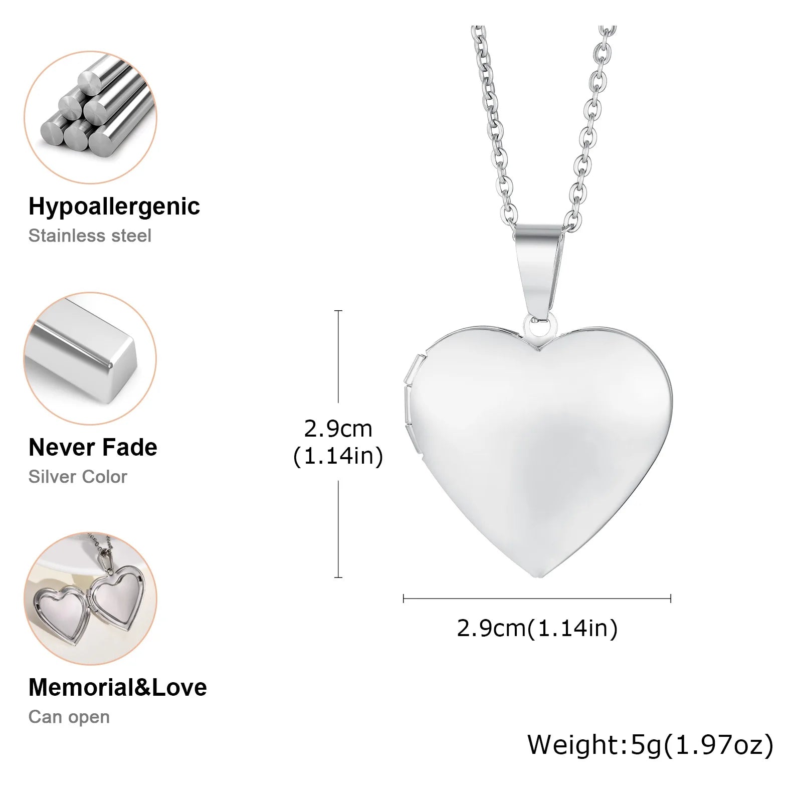 Vnox Never Fade Silver Color Stainless Steel Women Locket Pendant, Openable Heart Pendant Necklaces, Life Tree Floral Collar