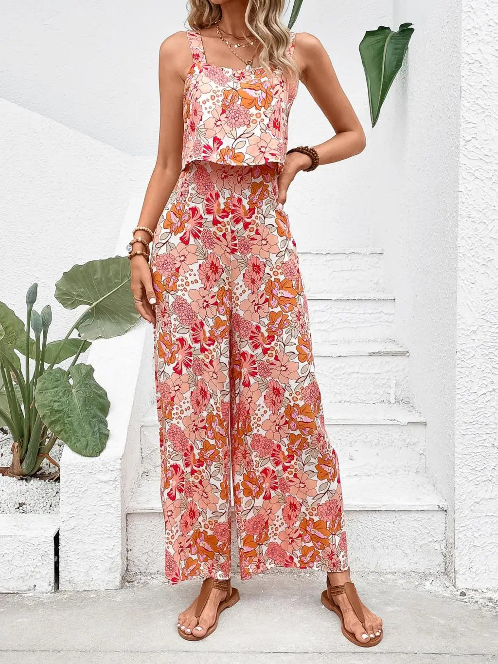 Elegant Long Jumpsuit Women Sexy Backless Wide Leg Jumpsuits Casual Sleeveless Floral Rompers Summer Clothes For Woman 2025 New