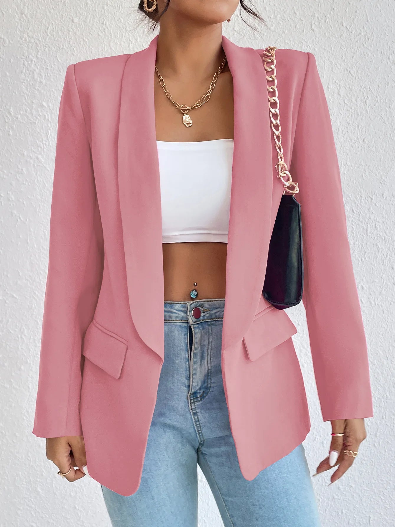 Chic Rose Red Blazers for Women Spring 2023 Casual Coats Black Women's Jacket Suit Basic Slim Summer Blazer Women Jacket Office