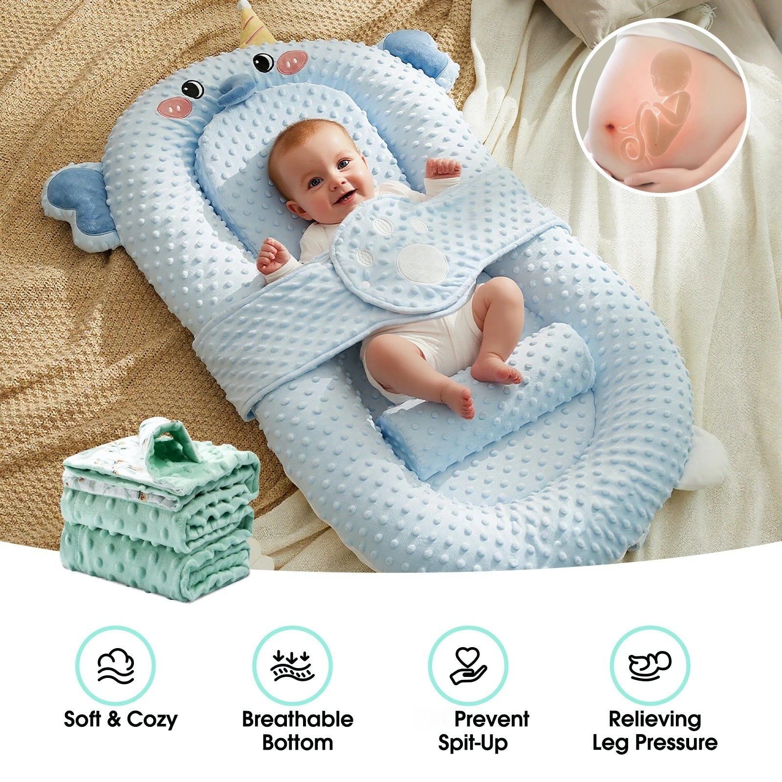 Crib in bed anti-vomiting milk anti-fall Easy to clean and carry Womb design 360° baby protection Let the baby sleep soundly