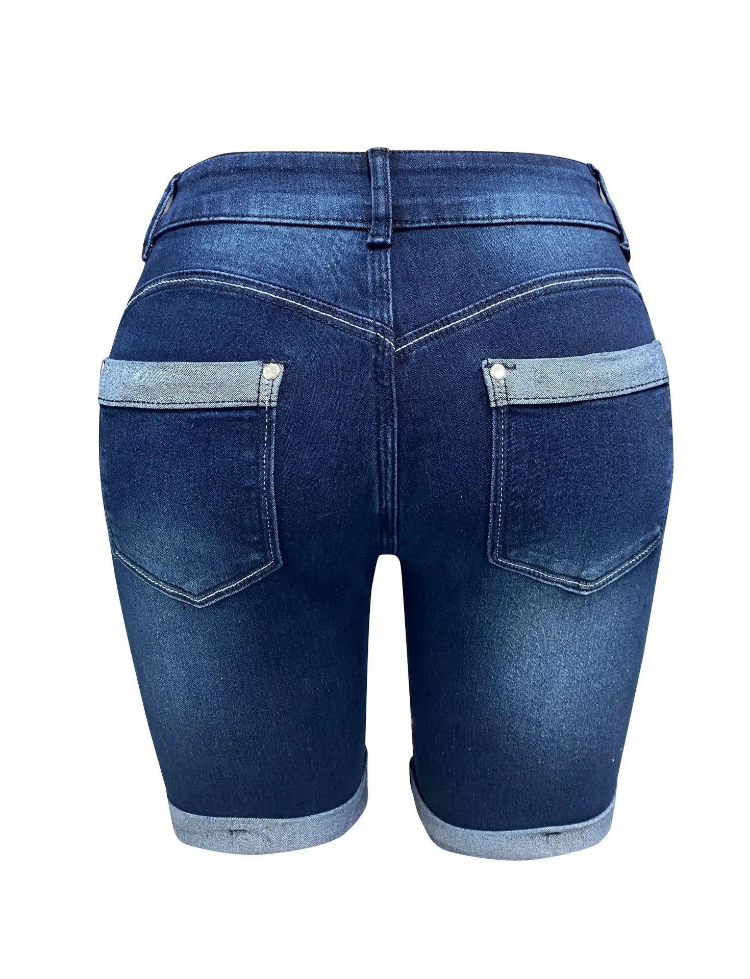 Women Jeans Sexy Sheath Shorts Washing Denim High Waist Slim Fit Zipper Fly Flat Spliced Summer Pockets Button Basics 2024