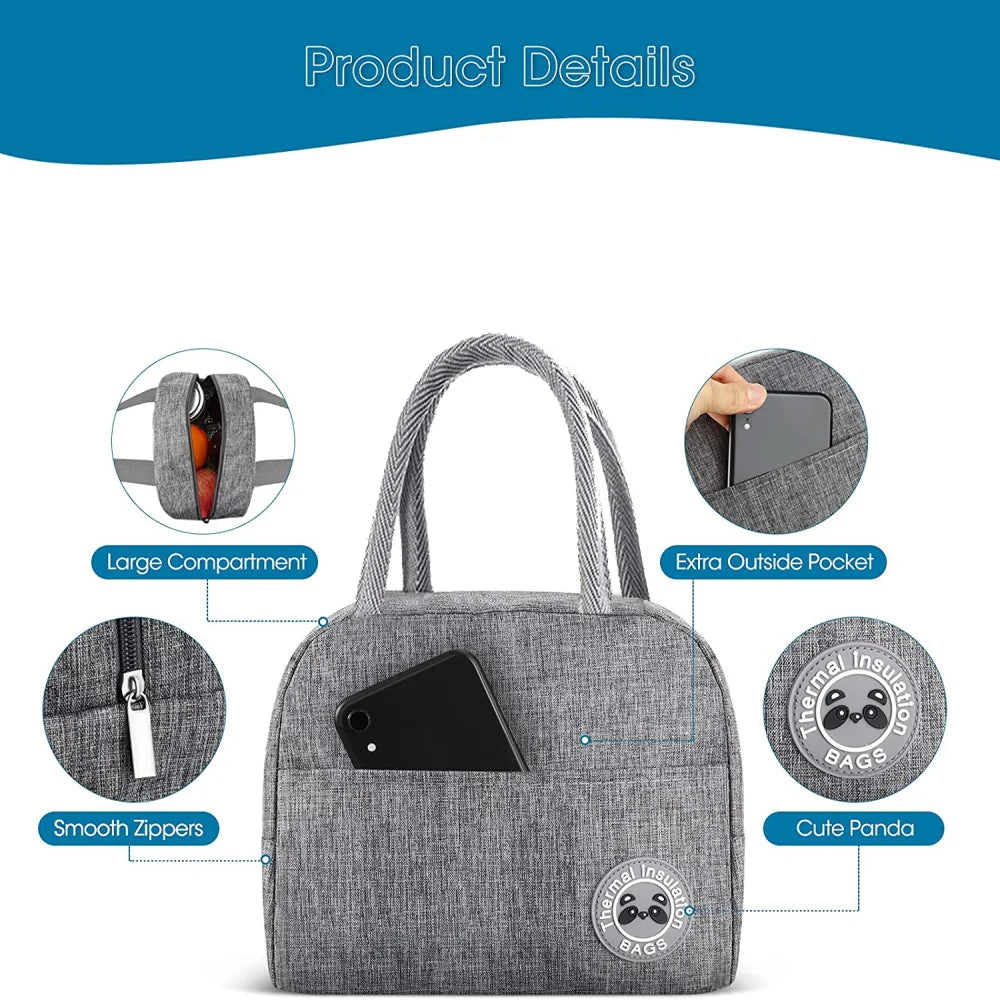 Thermal Food Picnic Lunch Box Insulated School Child Tote Lunch Bags for Work Cute Gold Letter Pattern Cooler Bag for Women