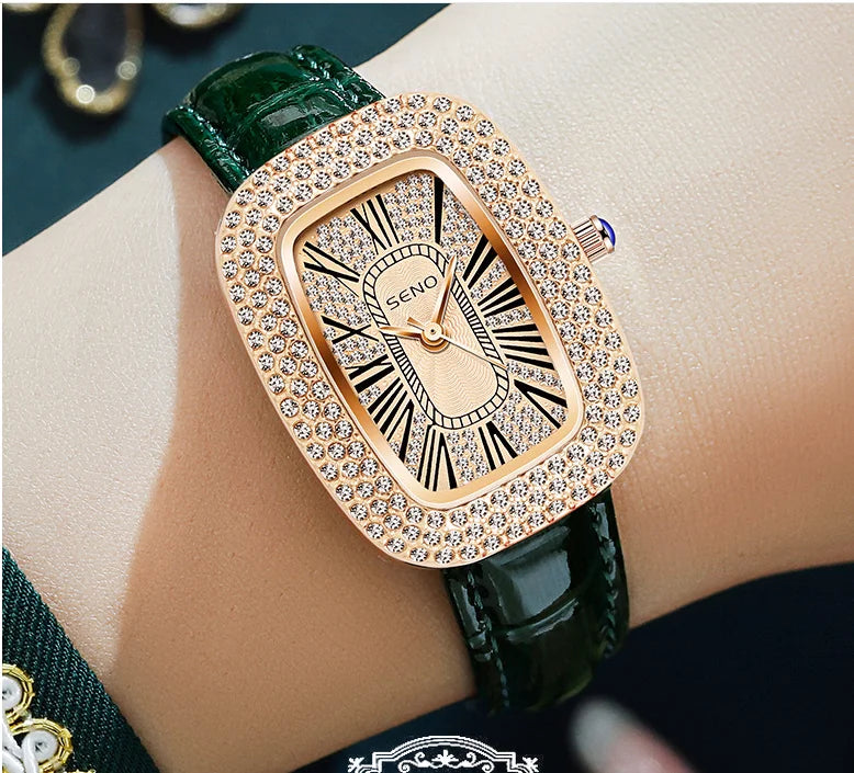WOKAI high quality fashion luxury Full diamond Pigeon Egg Diamond Lady quartz belt Watch Girl student PROM clock vintage