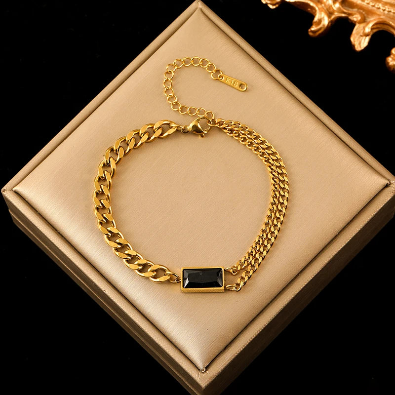 EILIECK 316L Stainless Steel Black Crystal Zircon Necklace Bracelet Earrings For Women New Trend Gift Waterproof Jewelry Set