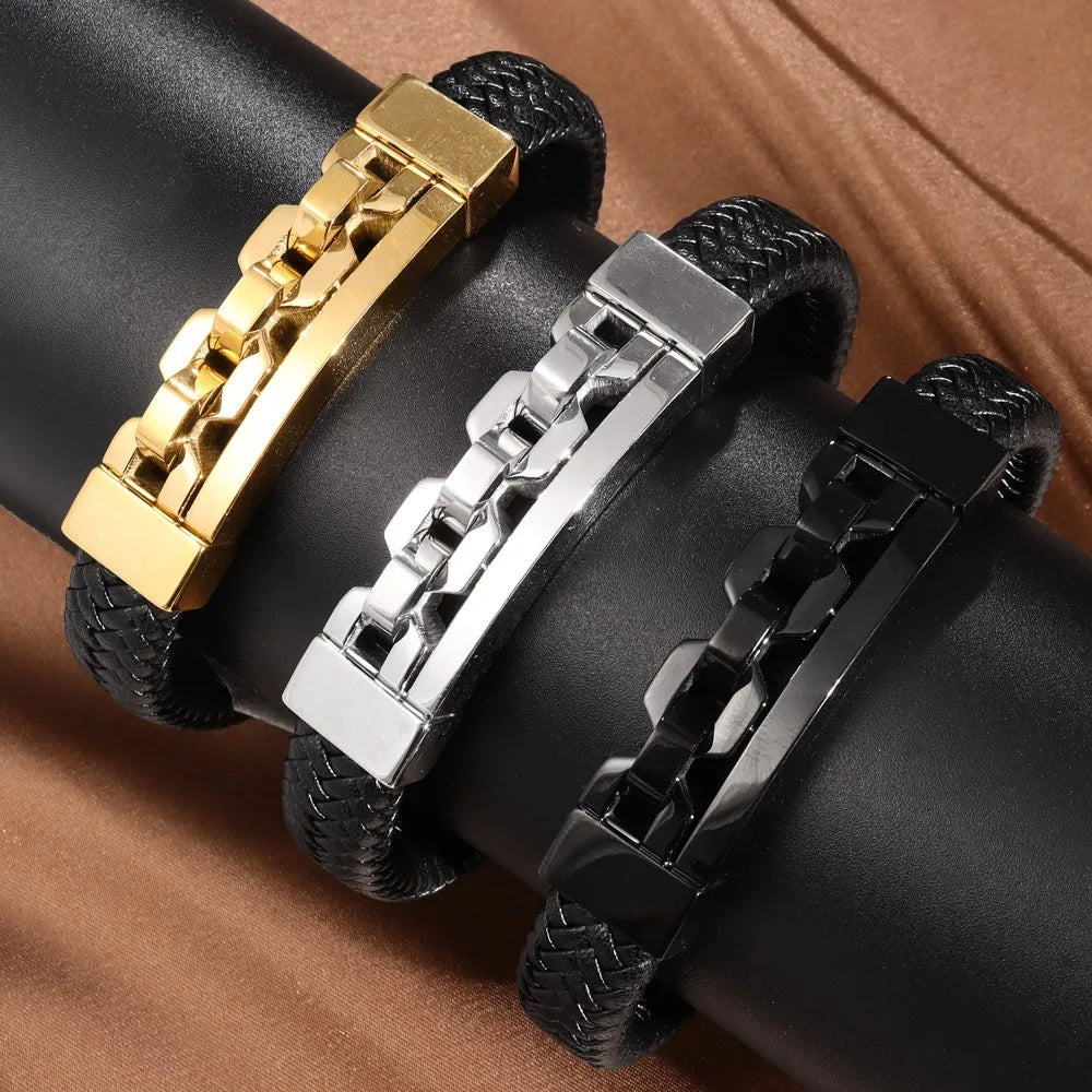 Trend Multi-Layer Leather Braided Hollow Lock Magnetic Buckle Bracelet Glamour Men's Bracelet New Fashion Jewelry Punk Accessori