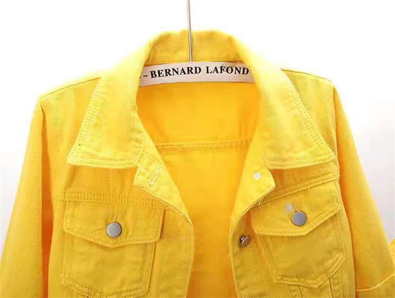 2024 New Women Spring Autumn Denim Jacket Tops Pink Color Solid Short Multicolor Feminino Three Quarter Sleeve Jean Jacket