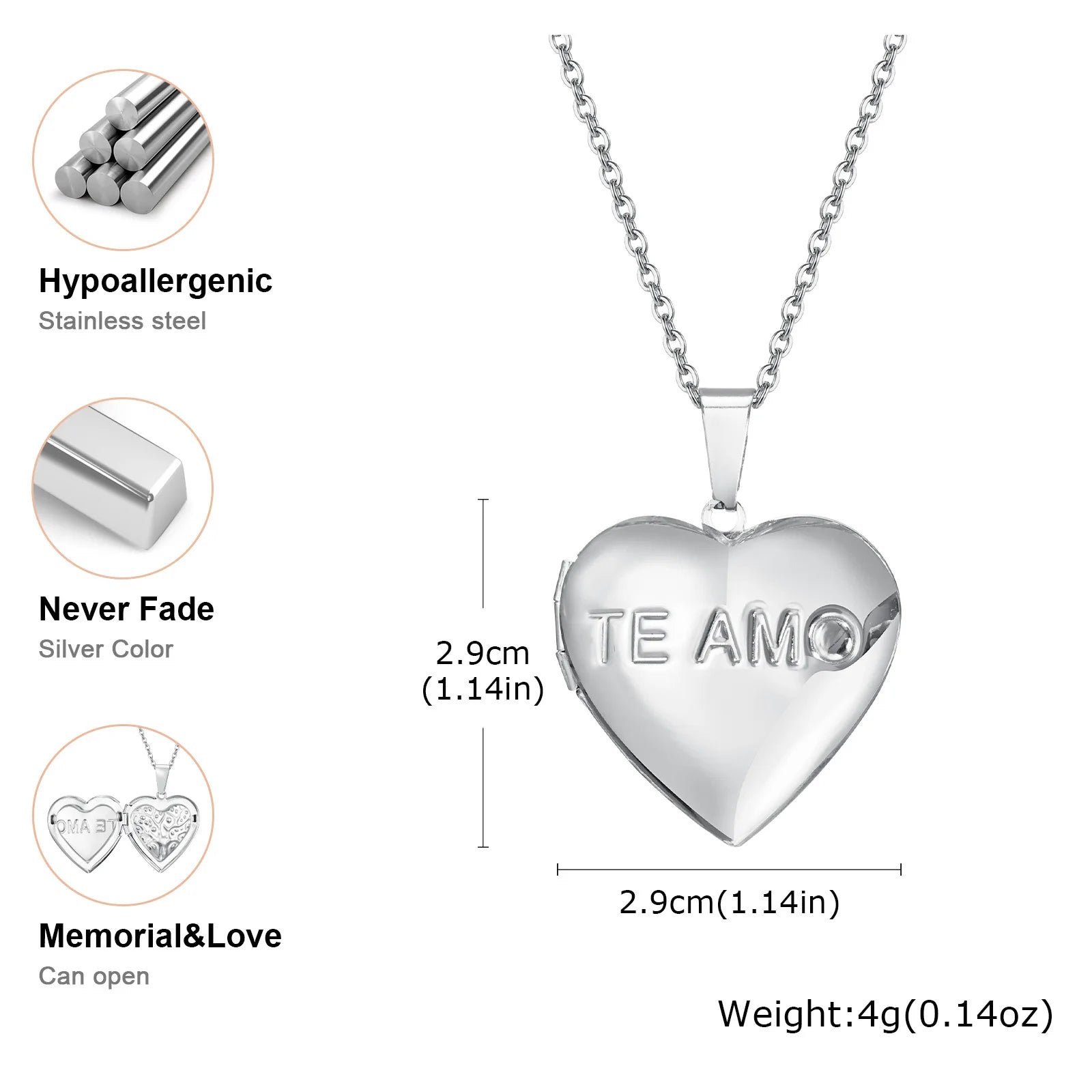 Vnox Never Fade Silver Color Stainless Steel Women Locket Pendant, Openable Heart Pendant Necklaces, Life Tree Floral Collar