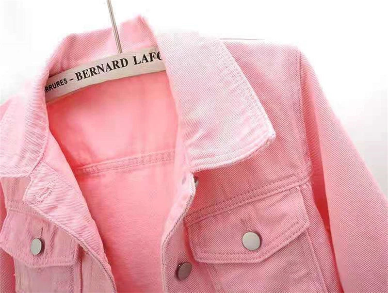 2024 New Women Spring Autumn Denim Jacket Tops Pink Color Solid Short Multicolor Feminino Three Quarter Sleeve Jean Jacket