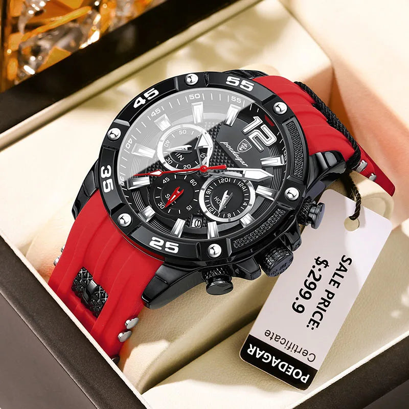 POEDAGAR Silicone Strap Sport Men's Watch Luxury Stopwatch Waterproof Military Wristwatches For Men Brand Luminous Clock Newest