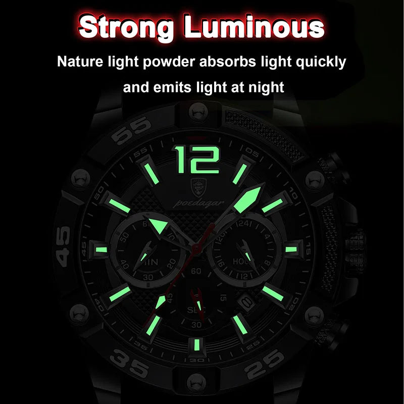 POEDAGAR Silicone Strap Sport Men's Watch Luxury Stopwatch Waterproof Military Wristwatches For Men Brand Luminous Clock Newest