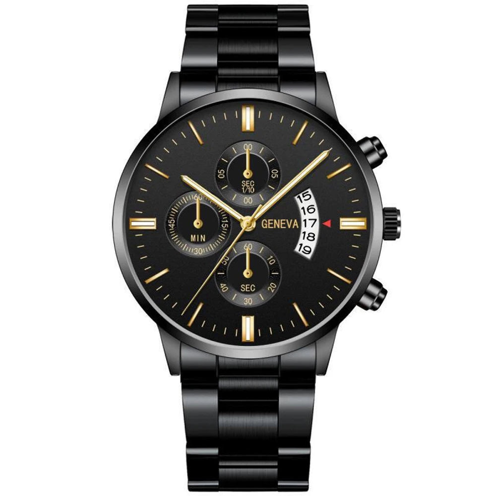Leisure Business Fashion Men Black Stainless Steel Watch Luxury Calendar Quartz Wrist Watch Mens Business Watches for Man Clock