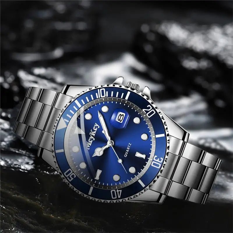 Hot Sale Men's Steel Strap Green Aqua Ghost with Calendar Quartz Watch Classic Men's Watches Fashion Matching Goods