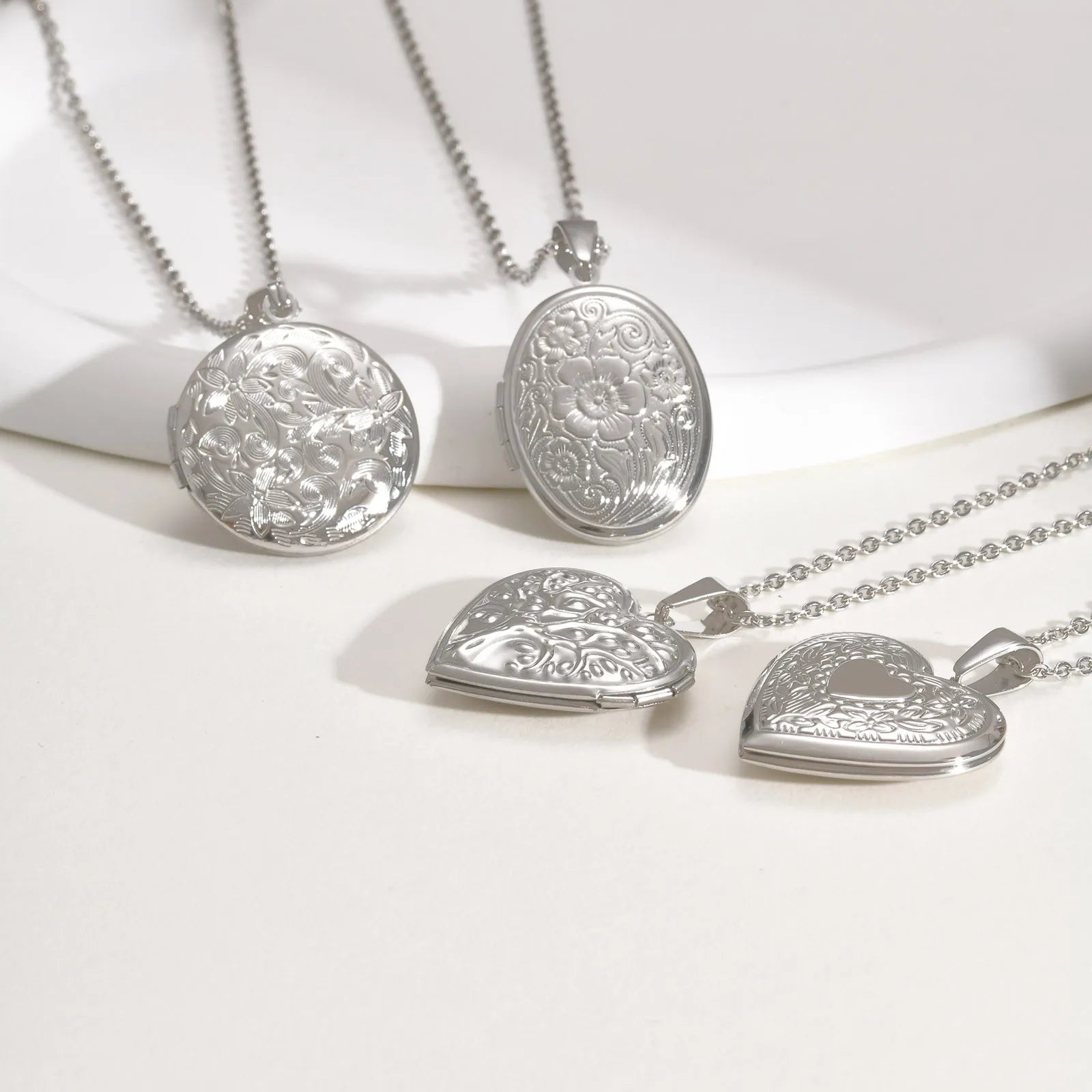 Vnox Never Fade Silver Color Stainless Steel Women Locket Pendant, Openable Heart Pendant Necklaces, Life Tree Floral Collar