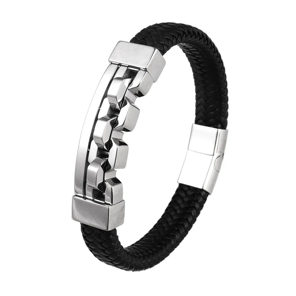 Trend Multi-Layer Leather Braided Hollow Lock Magnetic Buckle Bracelet Glamour Men's Bracelet New Fashion Jewelry Punk Accessori