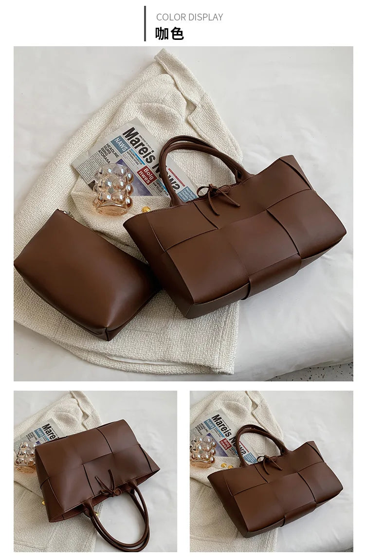 Large Weave Tote Bags For Women Large Capacity Designer Luxury 2024 New Trendy Shopping Korean Version Handbag Retro Travel