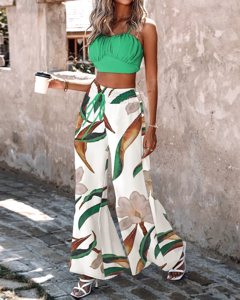 Women's Fashion Spring/Summer Sleeveless Tank Slim Fit Short Top Elegant High Waist Casual Printing Pants 2-piece Set S-3XL