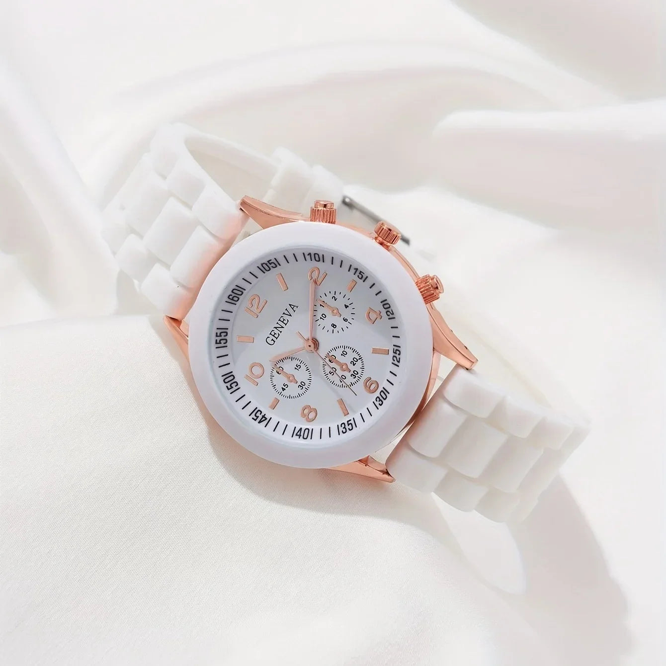 6PCS/Set Women's Watches Casual Silicone Band Analog Quartz Watch Heart Pearls Jewelry Set(Without Box)