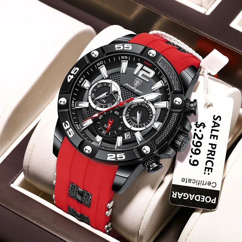 POEDAGAR Silicone Strap Sport Men's Watch Luxury Stopwatch Waterproof Military Wristwatches For Men Brand Luminous Clock Newest