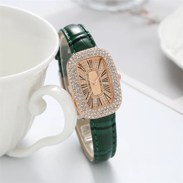 WOKAI high quality fashion luxury Full diamond Pigeon Egg Diamond Lady quartz belt Watch Girl student PROM clock vintage