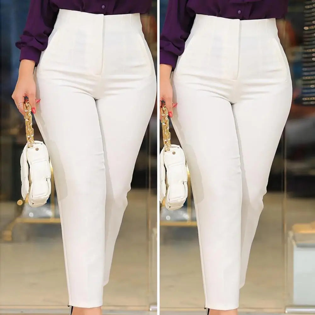 Stylish Office Pants 3D Cutting Workwear Anti-pilling Women Cropped Work Pants Solid Color Female Casual Trousers For Daily Wear
