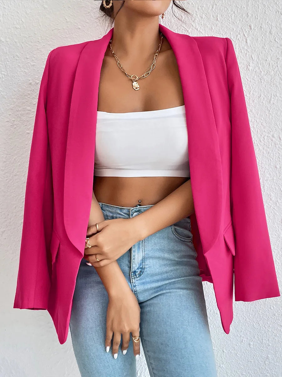 Chic Rose Red Blazers for Women Spring 2023 Casual Coats Black Women's Jacket Suit Basic Slim Summer Blazer Women Jacket Office