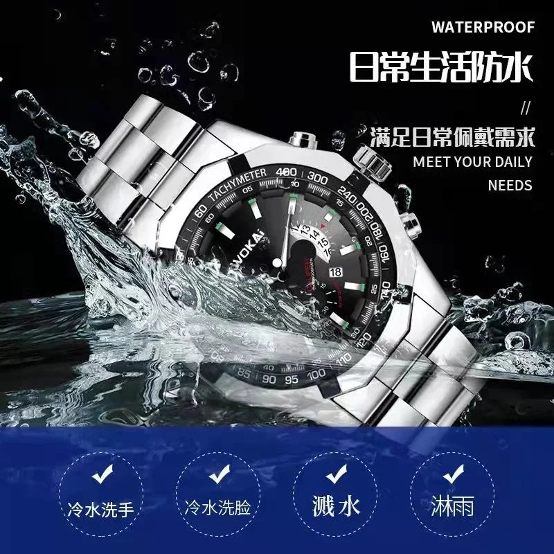 WOKAI high quality large dial men's European style waterproof luminous personality calendar watch boy business clock retro