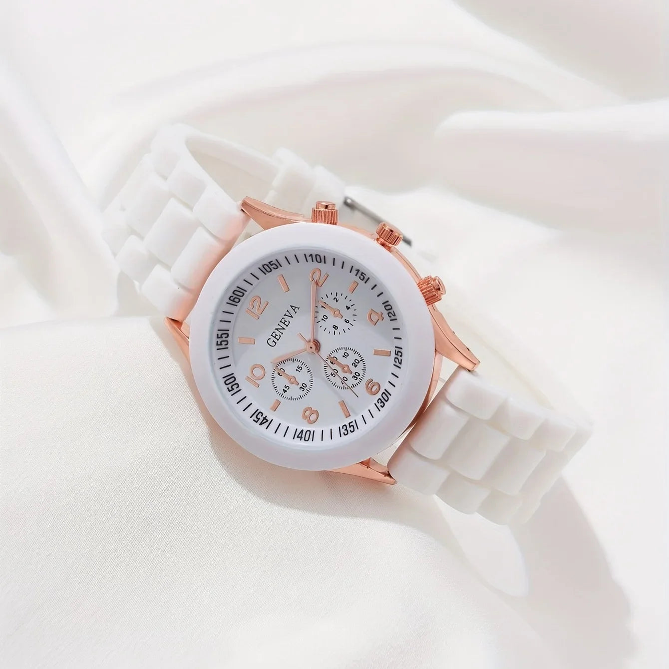 6PCS/Set Women's Watches Casual Silicone Band Analog Quartz Watch Heart Pearls Jewelry Set(Without Box)
