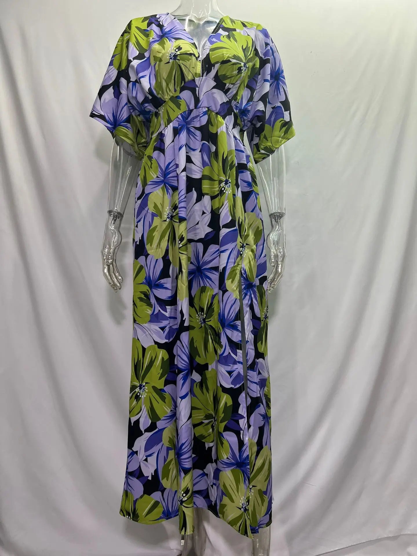 Casual Print Women Dress Summer Fahsion V Neck Short Sleeve Office Elegant Maxi Dresses Female Holiday Beach Party Dress New