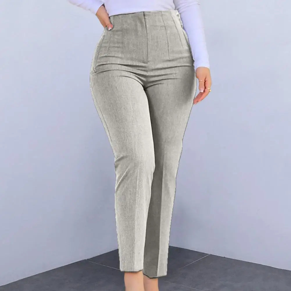 Stylish Office Pants 3D Cutting Workwear Anti-pilling Women Cropped Work Pants Solid Color Female Casual Trousers For Daily Wear