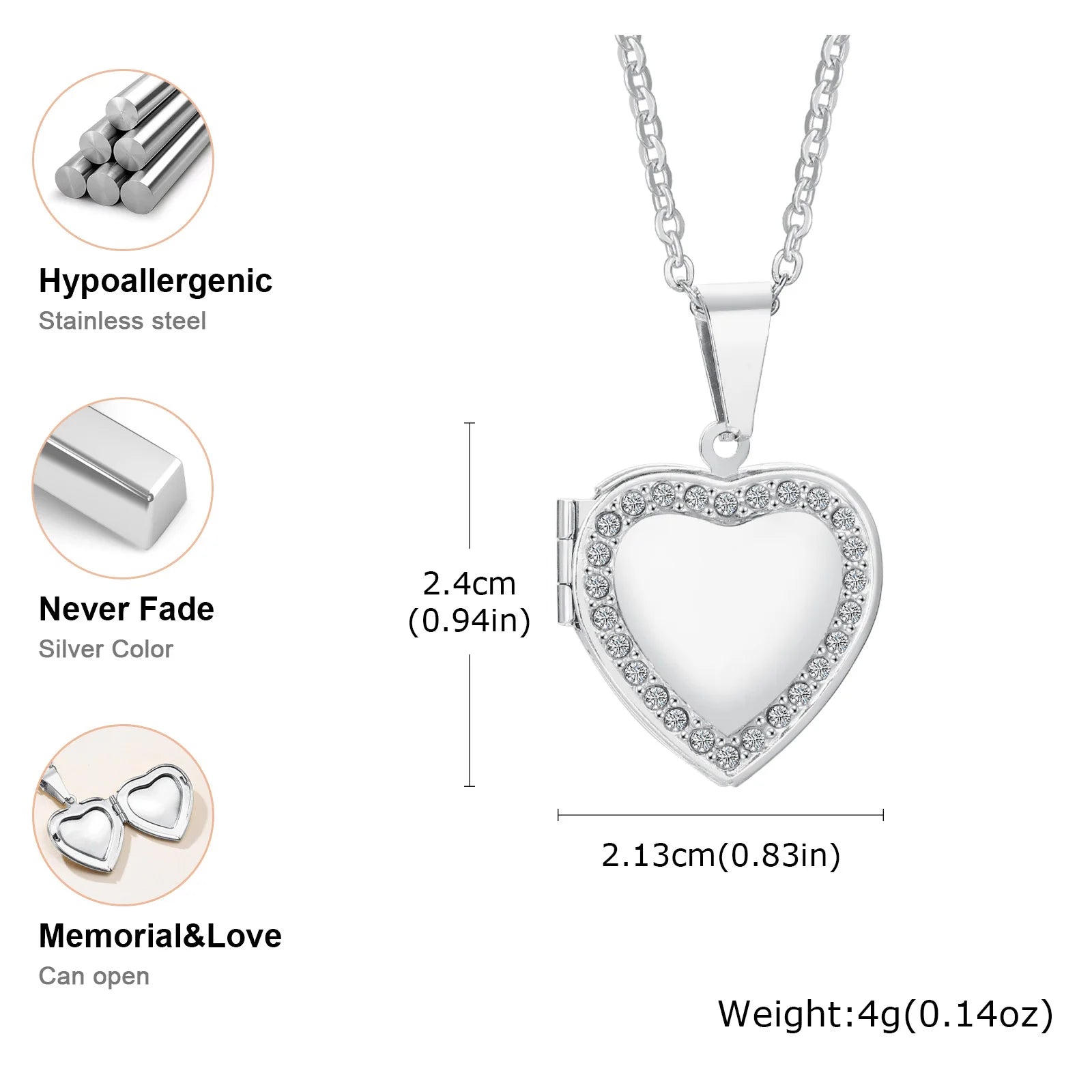 Vnox Never Fade Silver Color Stainless Steel Women Locket Pendant, Openable Heart Pendant Necklaces, Life Tree Floral Collar