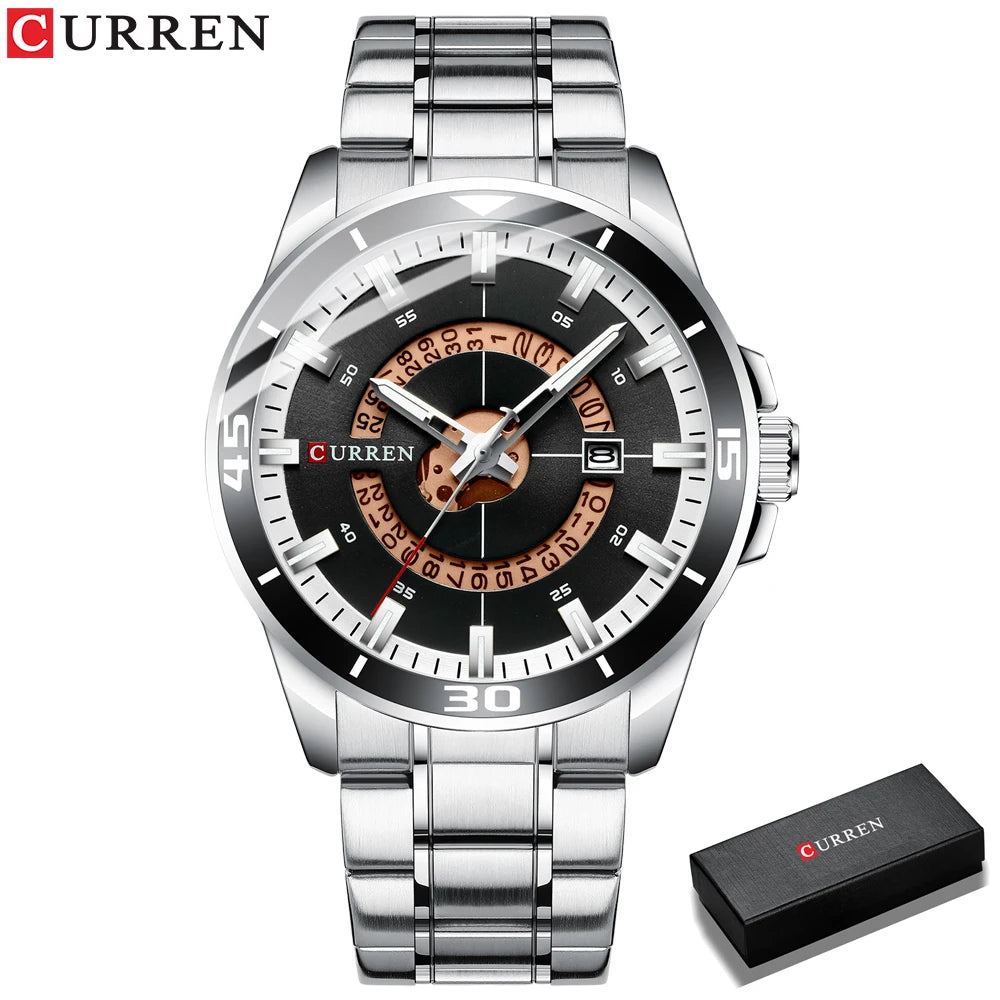 CURREN Watches for Men Fashion Business Mens Watches with Stainless Steel Strap Waterproof Quartz Watch for Men with Auto Date