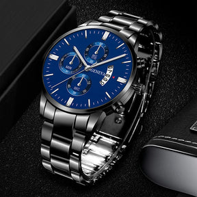 Leisure Business Fashion Men Black Stainless Steel Watch Luxury Calendar Quartz Wrist Watch Mens Business Watches for Man Clock