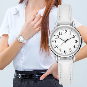 Leisure Fashion Women Quartz Watch Easy to Read Arabic Numerals Simple Dial PU Leather Strap Lady Candy Color